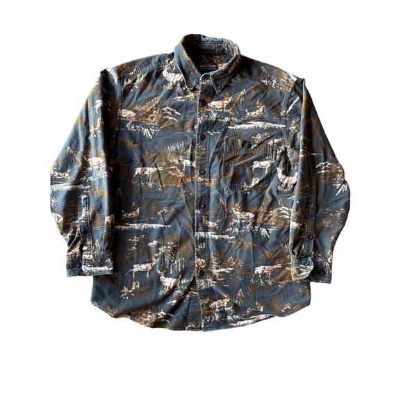 Woolrich Elk AOP All Over Print Gray Brown White  Medium Button Up Shirt - Picture 1 of 10